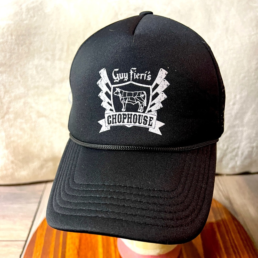 Guy Fieri’s Chophouse Atlantic City black snap back mesh rope brim trucker hat
